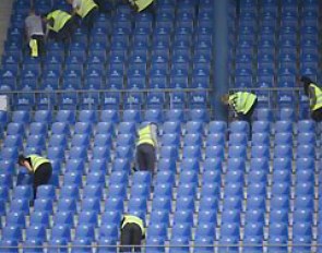 The cleaning crew preparing the stadium