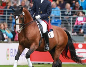Wolfhard Witte and Lissaro van de Helle in a demo ride at the 2015 European Championships in Aachen :: Photo © Astrid Appels