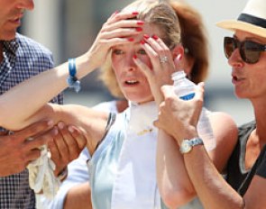 Alexa Fairchild was quite affected by the heat after her ride and had to be cooled down in the dedicated tent for theiders, where her feet were put in ice water and ice packs were put in her neck.