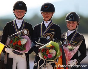 The junior individual test podium at the 2015 European Junior Riders Championships: Semmieke Rothenberger, Hannah Erbe and Paulina Holzknecht :: Photo © Astrid Appels
