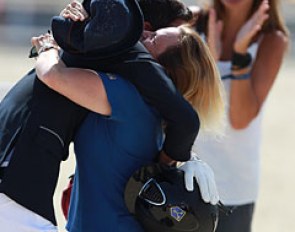 Juan hugs Dhannie's owner Cristina Danguillecourt. Mum Maria Guimon in the background