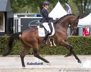 Emmelie Scholtens and Fenix win the 5-year old division at the 2015 Pavo Cup Finals for KWPN bred youngsters in Ermelo, The Netherlands :: Photo © Anniek van Schaik