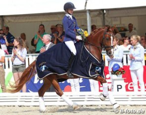 Maike Mende and Timberlake SH win the 6-year old division of the 2015 International Dressage Cup for Ponies in Verden :: Photo © LL-foto