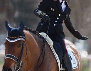 Valentina Truppa pats her rising Grand Prix horse Ranieri at the end of their ride at the 2015 CDI Vidauban in March :: Photo © Astrid Appels