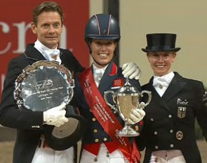 The 2015 World Cup Finals' podium: Edward Gal, Charlotte Dujardin, Jessica von Bredow-Werndl