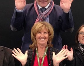 French judge Raphael Saleh and Australian judge Maria Schwennesen having fun at the 2015 CDI-W Werribee