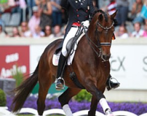 Steffen Peters rides the prize giving on Rosamunde