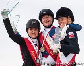 The junior podium at the 2016 Polish Dressage Championships: Anna Wojtkowska, Zuzanna Haber, Małgorzata Cybulsk :: Photo © Lukasz Kowalski