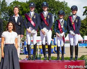 The gold medal winning German team with crown princess Mary at the 2016 European Pony Championships :: Photo © Digishots
