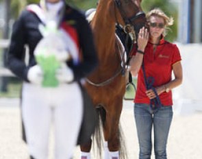 Jil Marielle Becks on the bronze step of the podium. Mum Melanie cuddling with Damon's Satelite