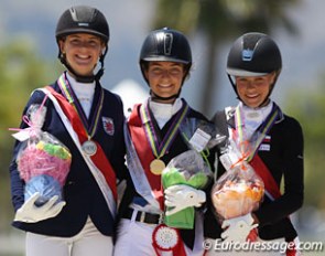 The individual podium at the 2016 European Children Championship: Celia Giorgetti, Anna Guseynova, Eva Vavrikova :: Photo © Astrid Appels