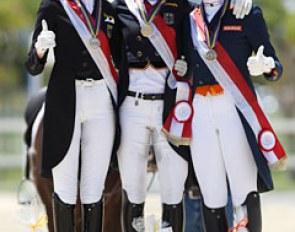 The kur to music podium at the 2016 European Junior Riders Championships: Semmieke Rothenberger, Hannah Erbe, Febe van Zwambagt :: Photo © Astrid Appels