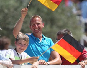 Johannes and son Mathis Westendarp rooting for the Germans. Daughter Alexa was Germany's fourth team rider
