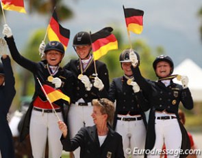 The team gold medal winning German team at the 2016 European Young Riders Championships :: Photo © Astrid Appels