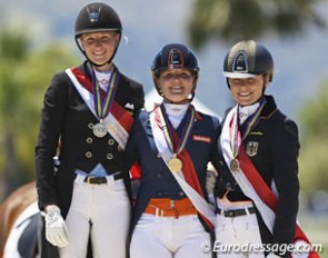 The Kur to music podium at the 2016 European Young Riders Championships: Leonie Richter, Jeanine Nieuwenhuis, Jil Marielle Becks :: Photo © Astrid Appels