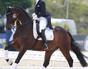 Insa Hansen and Robinvale in the CDI Intermediaire II prize giving at the 2016 European Under 25 Championships :: Photo © Astrid Appels