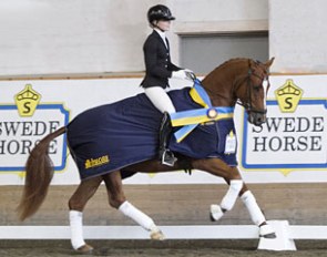 Ina-Linn Lundholm and Dragon Welt win the 4-year old division at the 2016 Elmia horse show :: Photo © Catharina Brink