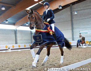 Andrea Muller-Kersten and Elizabeth Tepper's Hanoverian Belaggio win the 4-year old division at the 2016 Belgian Young Horse Championships in Gesves :: Photo © Nathalie Geerlandt