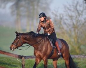 Victoria Michalke walking Novia in the early morning at the 2016 CDI Hagen :: Photo © Barbara Schnell