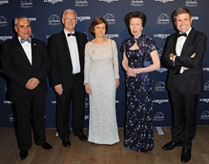 FEI President Ingmar De Vos, Louis Romanet, Chair of the International Federation of Horseracing Authorities, Nathalie Bélinguier, President of the Federation of Gentleman & Lady Riders, HRH The Princess Royal and Longines' Juan-Carlos Capelli