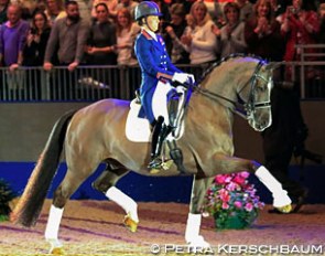 Charlotte Dujardin and Valegro in the horse's farewell ceremony at the 2016 CDI-W London Olympia Horse Show :: Photo © Petra Kerschbaum