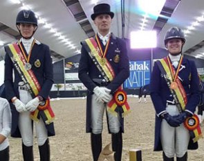 The podium at the 2016 Belgian Grand Prix Championships: Jorinde Verwimp, Jeroen Devroe, Laurence Roos :: Photo © TopTalent Dressage