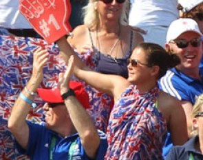 British horse breeder Emma Jane Blundell rooting for the Brits. Carl Hester tipped Emma's Mount St. John Freestyle (by Fidermark x Donnerhall x Ataturk) as Charlotte's star for the future