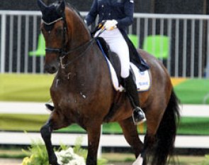 Swedish Juliette Ramel on Buriel KH. This horse has tons of highlights and will be a star in the future but this in the Special he was significantly irregular in all trot extensions