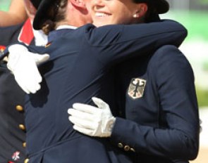 Isabell Werth hugs Kristina Sprehe