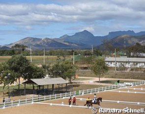 The warm up at Deodora: fantastic backdrop for the dressage competitions