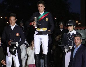 The junior podium with Yoann Pinto, Martim Meneres, and Catarina Lucas Lopes at the 2016 Portuguese Dressage Championships