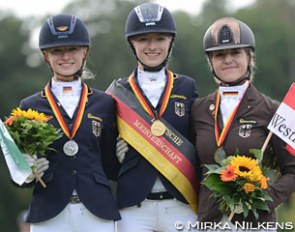 The pony podium with Helen and Linda Erbe and Luna Laabs at the 2016 German Youth Riders Championships in Riesenbeck :: Photo © Mirka Nilkens
