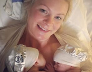 Jeanna Hogberg with her newborn babies Esther and Noah