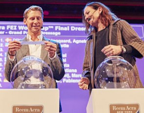 Athletes Patrik Kittel from Sweden and his Australian wife, Lyndal Oatley, conducted the draw for Dressage which will get the World Cup 2016 Finals underway at the Scandinavium Arena in Gothenburg, Sweden