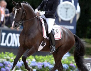 Danish Sanne Henningsen and Wilson Stensvang (by Wilkins x Don Schufro) at the 2016 World Young Horse Championships :: Photo © Astrid Appels