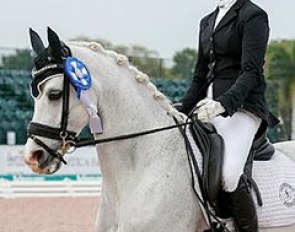 Hannah Irons and Bodhjan win the FEI Pony level Division at the 2016 Florida International Youth Dressage Championships :: Photo © Sue Stickle