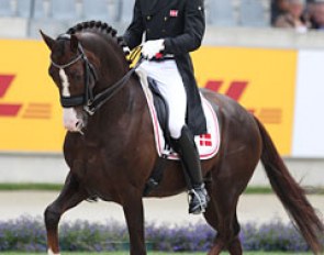 Daniel Bachmann Andersen and Don Olymbrio. The talented stallion is a bit small for his tall rider, but Bachmann did a good job on this young horse who still often got deep and unbalanced