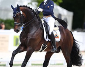 Jennifer Hoffmann's rising Grand Prix horse Florentinus V was a bit too much behind the aids but the quality is there