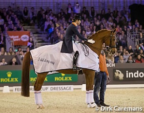Adelinde Cornelissen and Parzival at the horse's retirement ceremony at the 2017 CDI-W 's Hertogenbosch :: Photo © Dirk Caremans