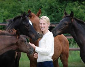 Hedda Droege with the home bred foals at Gut Dalmer in Lippetal, Germany