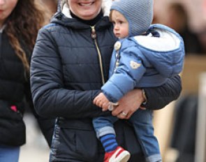 Charlotte Remy's trainer Fie Skarsoe with her son Oskar