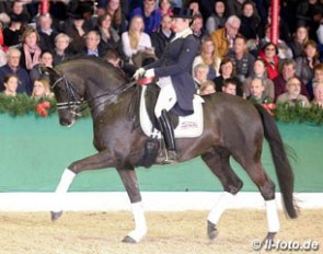 Michelle Hagman and Millennium at the 2017 Gestut Sprehe stallion show in Vechta on 5 February 2017 :: Photo © LL-foto