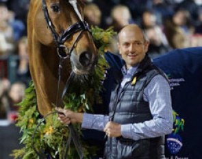 Lars Petersen and Mariett in the mare's retirement ceremony at the 2017 CDI Wellington :: Photo © Sara Hellner