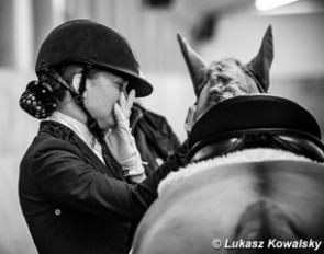 Tears after her final competition ride on Mister Dornik