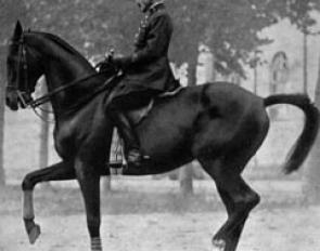 General Decarpentry on Professeur, the horizontal balance of the Thoroughbred in piaffe