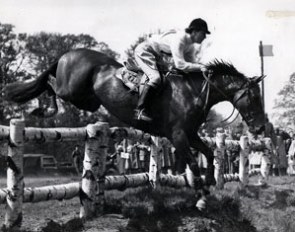 Diana Mason and Tramella at the 1955 European Eventing Championships in Windsor