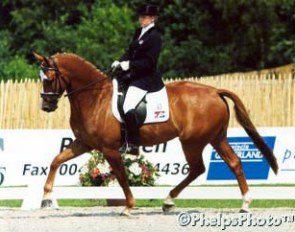 Birgitt van der Eijken and Roval Investment Take an Early Lead in the 1999 World Young Horse Championships :: Photo © Mary Phelps