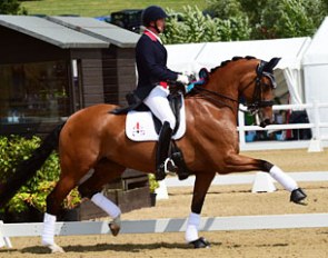 Gareth Huges riding his international Grand Prix horse Briolinca in the Fairfax Gareth Monoflap Dressage saddle