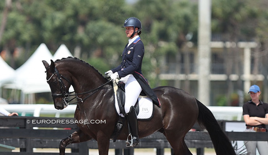 Adrienne Lyle and Feodoro in the horse's Inter II debut in March at the 2023 CDN Wellington :: Photo © Astrid Appels