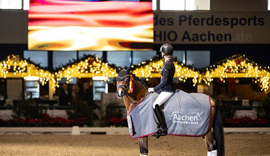 Lilly Marie Collin and Cosmo Callidus scored a triple victory in the pony division at the 2023 CDI-PJYR Aachen :: Photo © Jasmin Metzner